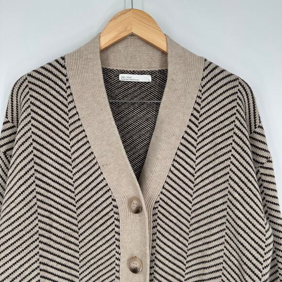 OAK + FORT Herringbone Cardigan Oversized Chunky Knit Sweater Chocolate Brown - Picture 6 of 13